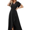 Long Black Formal Dresses for Women Gowns Evening Party Cocktail Dress,Split Elegant V Neck Wrap Ruffle Wedding Guest Dresses