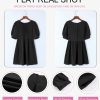 Womens 2025 Spring Summer Crewneck Puff Sleeve Babydoll Elegant Empire Waist Mini Swing Skater Dresses with Pockets