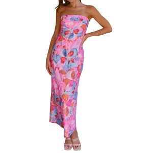 Women's Sexy Satin Tube Maxi Dress Elegant Silk Strapless Open Back Party Cocktail Wedding Guest Formal Long Dresses