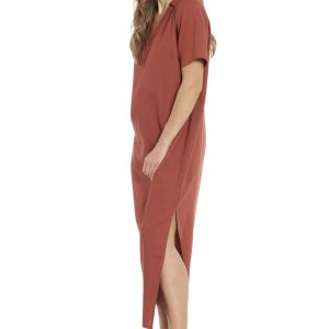 Women's Linen Maxi, Collared V-Neck and Slits | Versatile Summer and Casual Dresses
