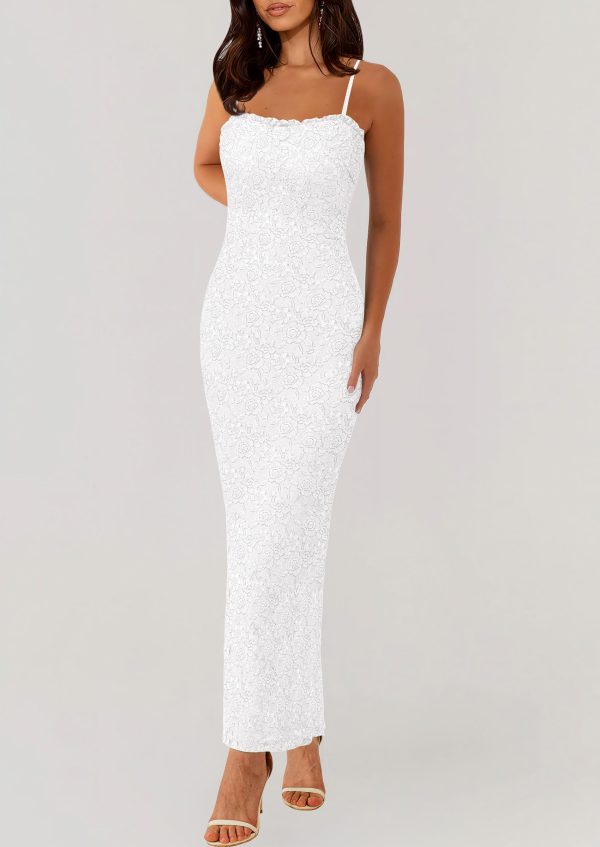 Women's Summer Formal Prom Dress 2025 Spaghetti Strap Lace Floral Wedding Guest Evening Bodycon Dresses