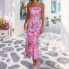 Women's Sexy Satin Tube Maxi Dress Elegant Silk Strapless Open Back Party Cocktail Wedding Guest Formal Long Dresses