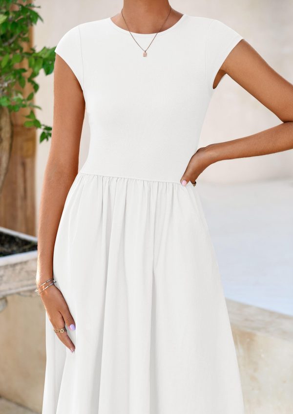 710es39poDL.jpg Women's 2025 Summer Casual Long Dresses Cap Sleeve Patchwork A Line Flowy Modest Elegant Homecoming Maxi Dress