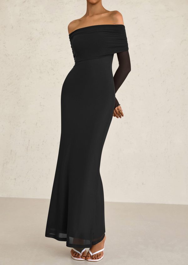 Off The Shoulder Dresses for Women 2025 Summer Mesh Long Sleeve Baby Shower Formal Wedding Guest Dress
