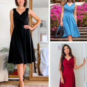 Women's Sleeveless Wrap V-Neck A-line Bridesmaid Cocktail Party Dress