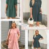 Womens 2025 Spring Summer Crewneck Puff Sleeve Babydoll Elegant Empire Waist Mini Swing Skater Dresses with Pockets