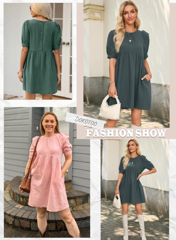 7157iblipSL.jpg Womens 2025 Spring Summer Crewneck Puff Sleeve Babydoll Elegant Empire Waist Mini Swing Skater Dresses with Pockets