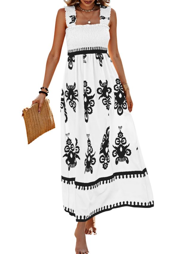 Womens Summer Boho Maxi Dress 2025 Casual Sleeveless Square Neck Floral Aline Smocked Beach Dresses with Pockets
