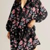 Womens Dresses 2025 Boho Floral V Neck Long Sleeve Smocked Elastic Waist Casual A-Line Swing Mini Dress Sundress
