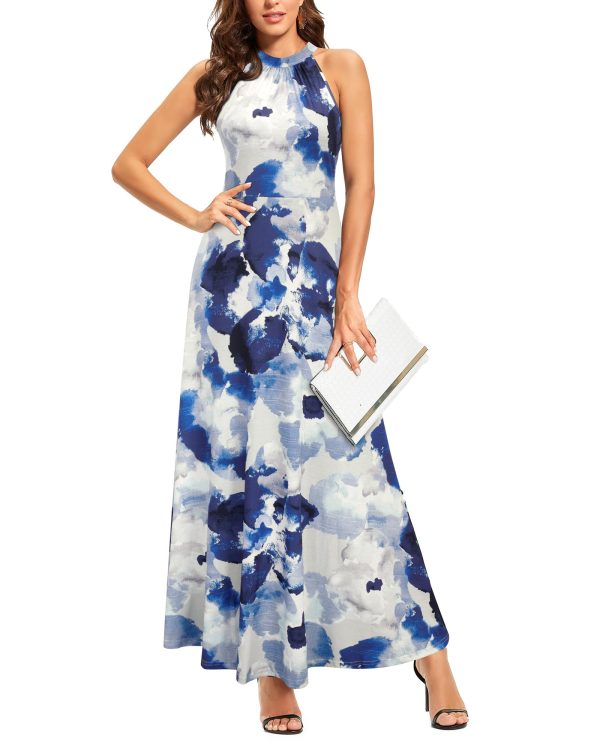 Women's Summer 2025 Maxi Dress Floral Halter Neck Sexy Party Wedding Guest Long Formal Dress