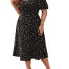 Women's Plus Size Floral Print Tie Front Square Neck Slit Hem Midi Dress