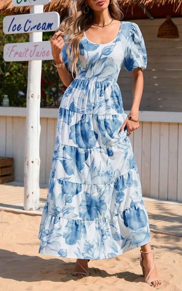 717iQfPAwlL.jpg Short Sleeve Floral Maxi Dresses for Women 2025 Wedding Guest Summer Dress Flowy Beach Vacation Outfits