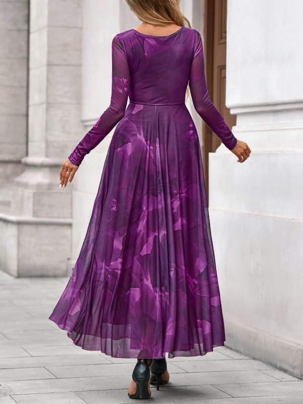 Women Maxi Dress Fall 2025 Fashion Elegant Long Sleeve Square Neck Floral Print Party Club Wedding Guest Dresses