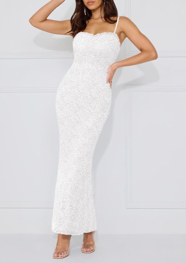 Women's Summer Formal Prom Dress 2025 Spaghetti Strap Lace Floral Wedding Guest Evening Bodycon Dresses