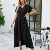 Long Black Formal Dresses for Women Gowns Evening Party Cocktail Dress,Split Elegant V Neck Wrap Ruffle Wedding Guest Dresses