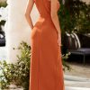 Women's 2025 Summer Formal Wedding Guest Dresses One Shoulder Spaghetti Strap High Slit Maxi Bodycon Dress