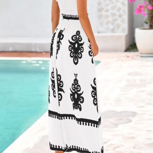Womens Summer Boho Maxi Dress 2025 Casual Sleeveless Square Neck Floral Aline Smocked Beach Dresses with Pockets