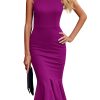Women's Sleeveless Midi Bodycon Formal Dress Ruffle Mermaid Hem Elegant Cocktail Wedding Guest Midi Dresses
