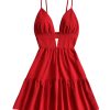 Women's Summer Mini Dresses Printed V Neck Spaghetti Straps Party Beach Cami Dresses