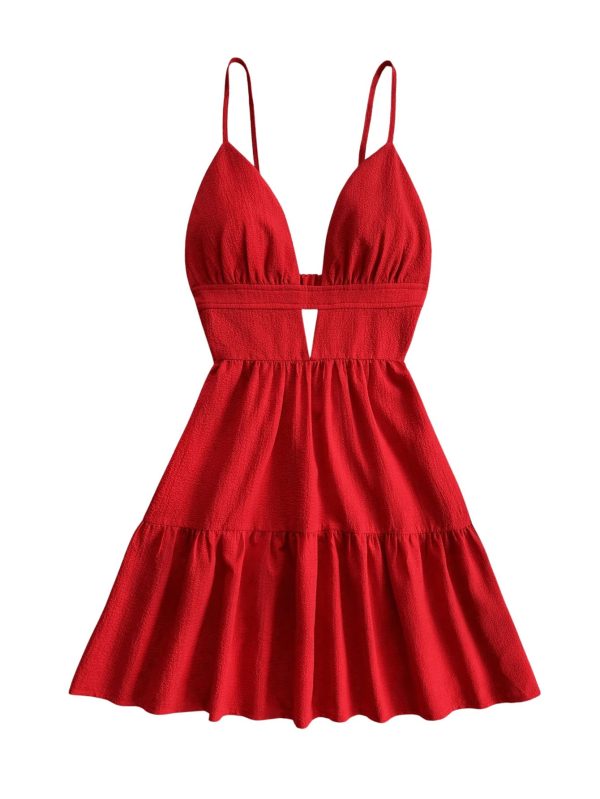 Women's Summer Mini Dresses Printed V Neck Spaghetti Straps Party Beach Cami Dresses
