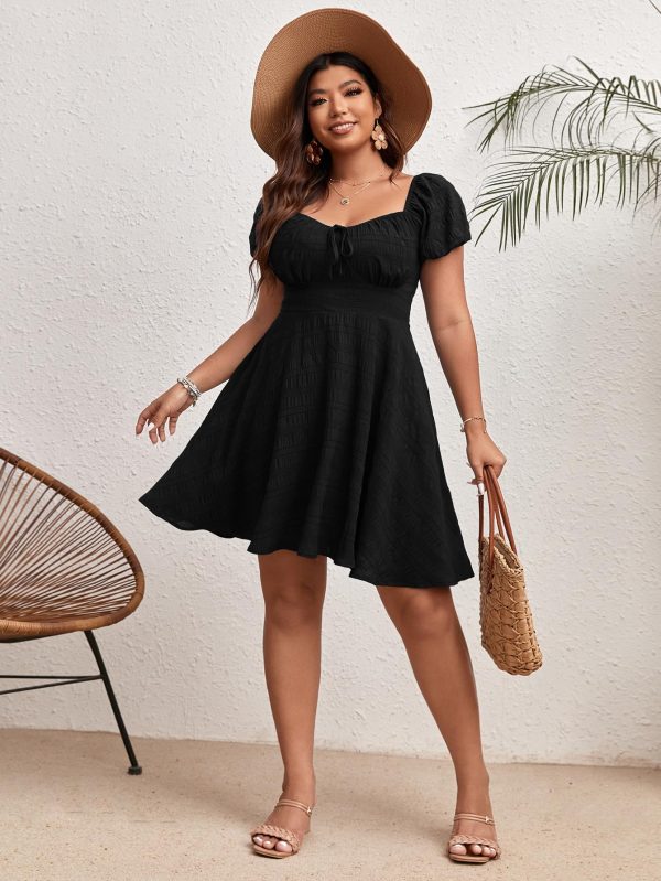 71DLFJajFL.jpg Women's Plus Size Short Sleeve Mini Dress High Waist Summer Dresses Wedding Guest Dress