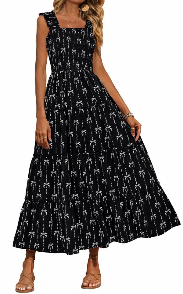 Women's 2025 Floral Maxi Sundress Smocked Tank Dress Sleeveless Ruffle Summer Tiered Long Dresses