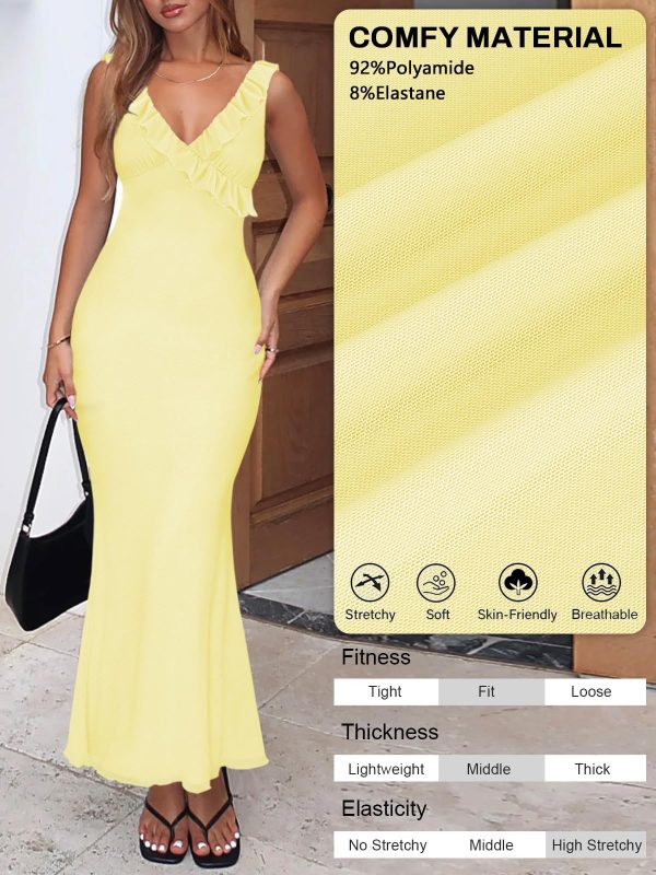 Women Sexy Sleeveless V-Neck Ruffle Backless Summer Dresses Long Formal Dress for Women Cocktail Party Prom Dress