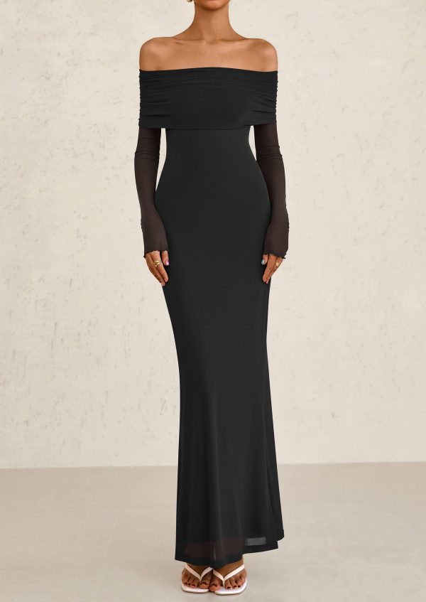 Off The Shoulder Dresses for Women 2025 Summer Mesh Long Sleeve Baby Shower Formal Wedding Guest Dress