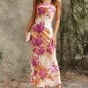 Satin Silk Backless Tube Tops Maxi Dress for Women Low Back Hollow Out Elegant Strapless Long Dresses Wedding Guest