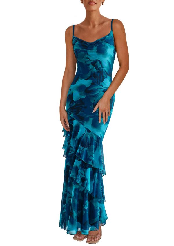 Maxi Dresses for Women 2025 Floral Beach Sundress Spaghetti Strap Tiered Summer Wedding Guest Long Dress