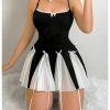 Women's Y2K Bow Tie Criss Cross Backless Mini Dress Colorblock Lace Cami Dress