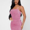 Women's Glitter Sleeveless Ruched Party Clubwear Bodycon Mini Dress