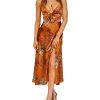 Women Spaghetti Strap Midi Satin Dresses Tie Front Backless Split Hollow Dress