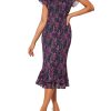 Women's Summer Floral Midi Dress Wedding Guest Party Dress Mermaid Bodycon Mesh Ruffle Dress