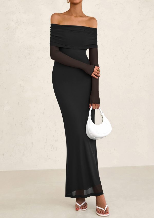Off The Shoulder Dresses for Women 2025 Summer Mesh Long Sleeve Baby Shower Formal Wedding Guest Dress