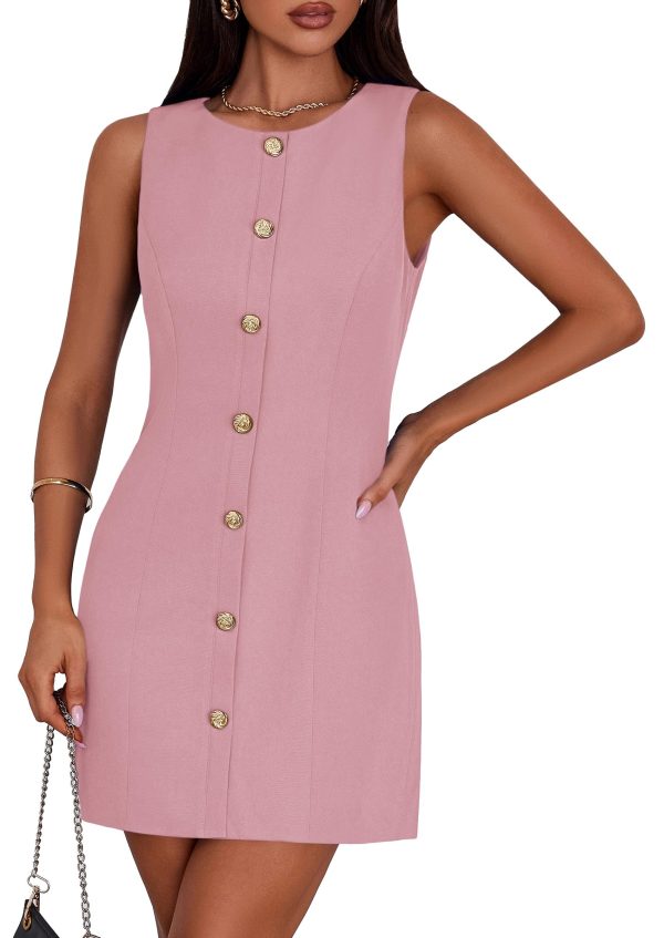 Work Dresses for Women 2025 Spring Business Formal Short Dress Sleeveless Button Down Elegant Office Outfits