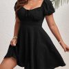 Women's Plus Size Short Sleeve Mini Dress High Waist Summer Dresses Wedding Guest Dress