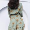 Womens Casual Spring Summer 2025 Deep V Neck Knotted Tiered Chiffon Elegant Mini Short Swing Skater Dresses