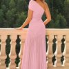 Women's Elegant Formal Long Dress One Shoulder Sleeveless Ruched Bodycon Evening Dress