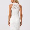 Halter Formal Dress for Women's Sleeveless Bodycon Wedding Guest Cocktail Lace Sheath Dress
