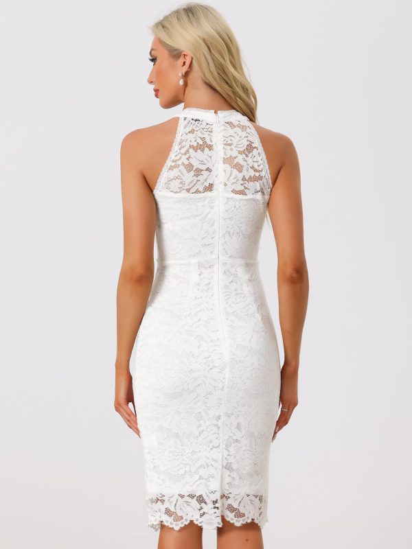 71e0E1Q1LqL.jpg Halter Formal Dress for Women's Sleeveless Bodycon Wedding Guest Cocktail Lace Sheath Dress