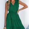 Womens Summer Dresses Tie Neck Sleeveless Tiered Ruffle A-Line Tunic Mini Dress