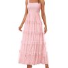 Women's Summer Dresses 2025 Sleeveless Smocked Tiered Ruffle Tulle A-Line Flowy Wedding Party Maxi Dress