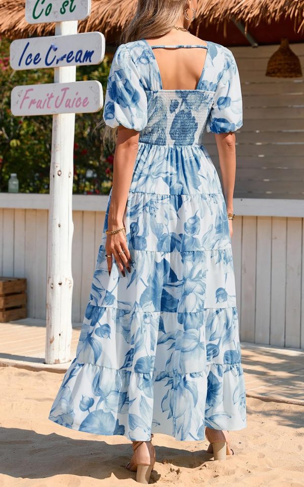 71fbMGpeClL.jpg Short Sleeve Floral Maxi Dresses for Women 2025 Wedding Guest Summer Dress Flowy Beach Vacation Outfits