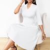 Casual Dresses for Women Semi Formal Fit and Flare 3/4 Sleeve A-line Church Work Dress with Pockets