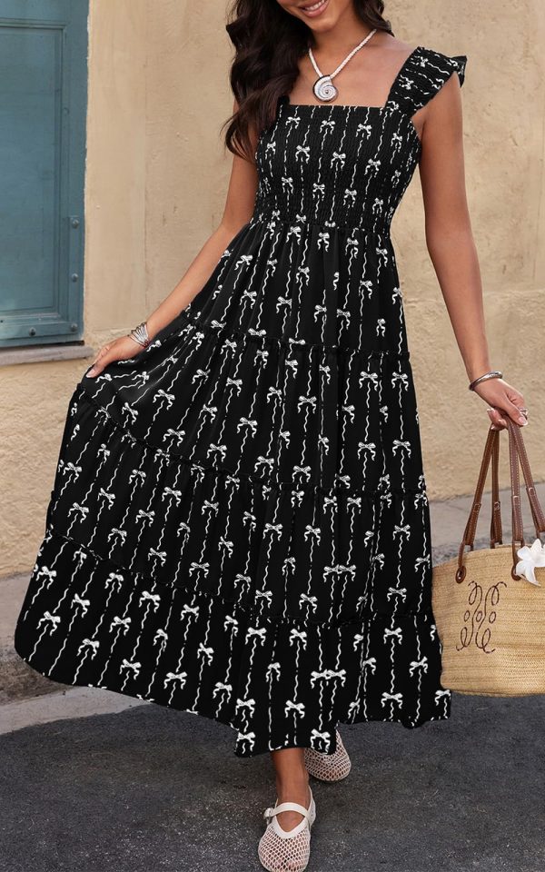 Women's 2025 Floral Maxi Sundress Smocked Tank Dress Sleeveless Ruffle Summer Tiered Long Dresses