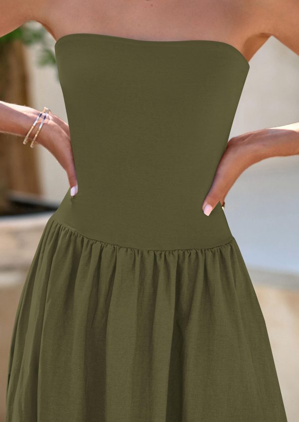 71ls8rRlu0L.jpg Women's 2025 Spring Strapless Maxi Dresses Patchwork Long Flowy Pockets Elegant Going Out Summer Tube Top Dress