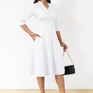 Casual Dresses for Women Semi Formal Fit and Flare 3/4 Sleeve A-line Church Work Dress with Pockets