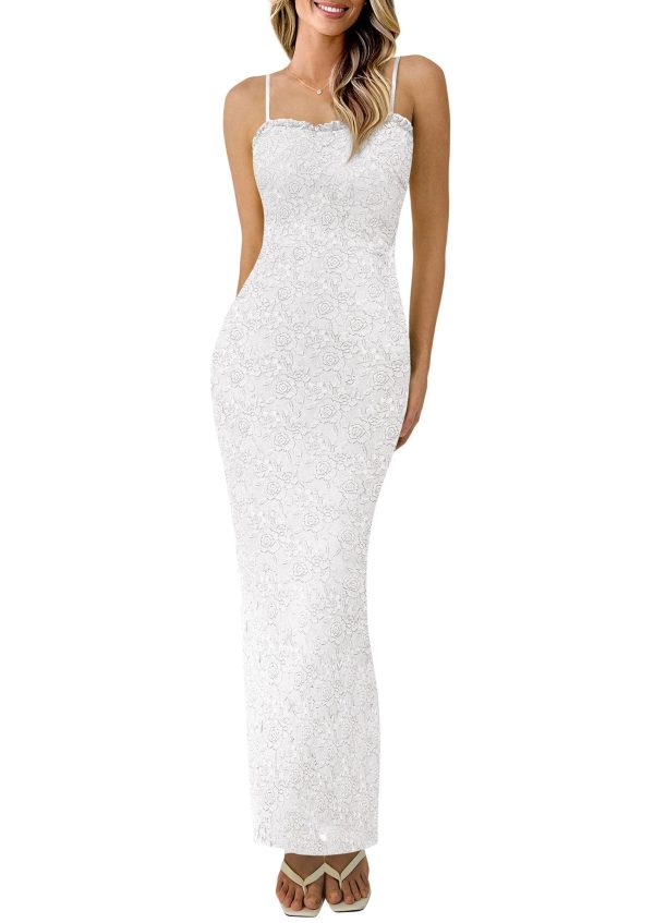 Women's Summer Formal Prom Dress 2025 Spaghetti Strap Lace Floral Wedding Guest Evening Bodycon Dresses