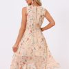 Women's Summer Dresses 2025 Wrap Ruffle High Low Hem Round Neck Keyhole Back Sleeveless Floral Dress